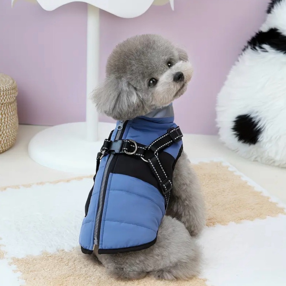 Blue and Black Pet Dog or Cat Puffer Jacket Vest with Night Reflectors - Picture 7 of 12